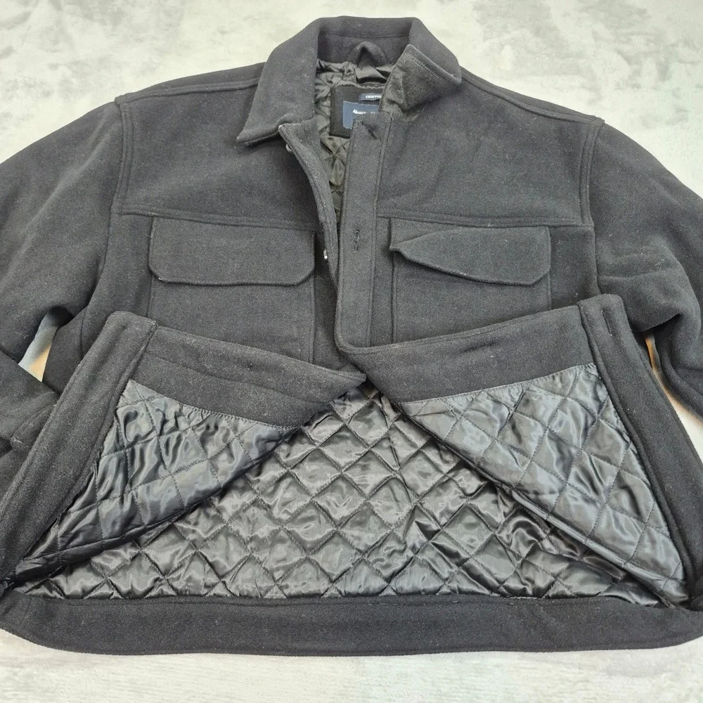 NWT Wool Blend Abercrombie Mens Trucker Black Cropped Insulated Quilted Jacket L